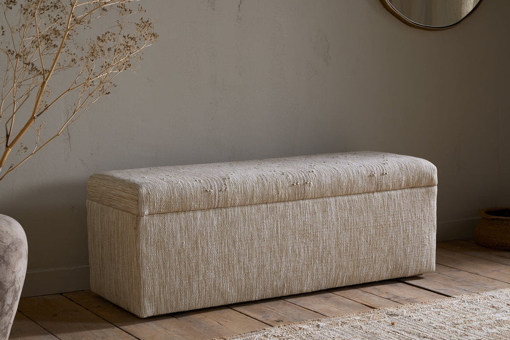 Aranya Cotton Jute Upholstered Storage Bench Natural