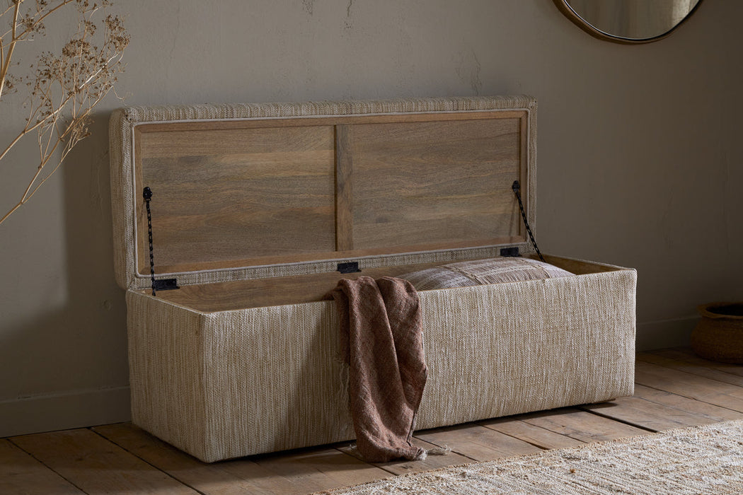 Aranya Cotton Jute Upholstered Storage Bench Natural