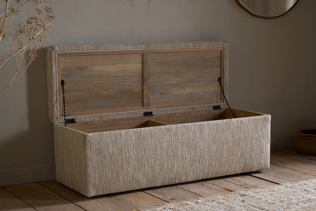 Aranya Cotton Jute Upholstered Storage Bench Natural