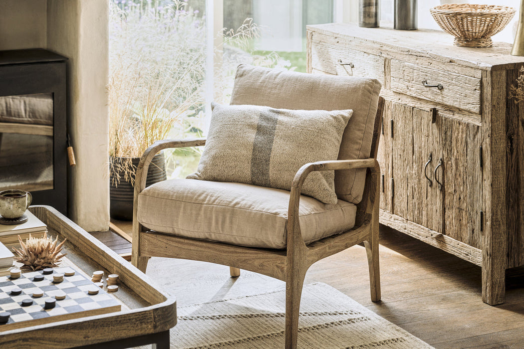 Jaya Acacia Wood Linen Occasional Chair Natural