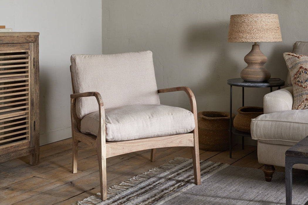 Jaya Acacia Wood Linen Occasional Chair Natural