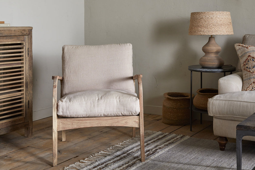 Jaya Acacia Wood Linen Occasional Chair Natural