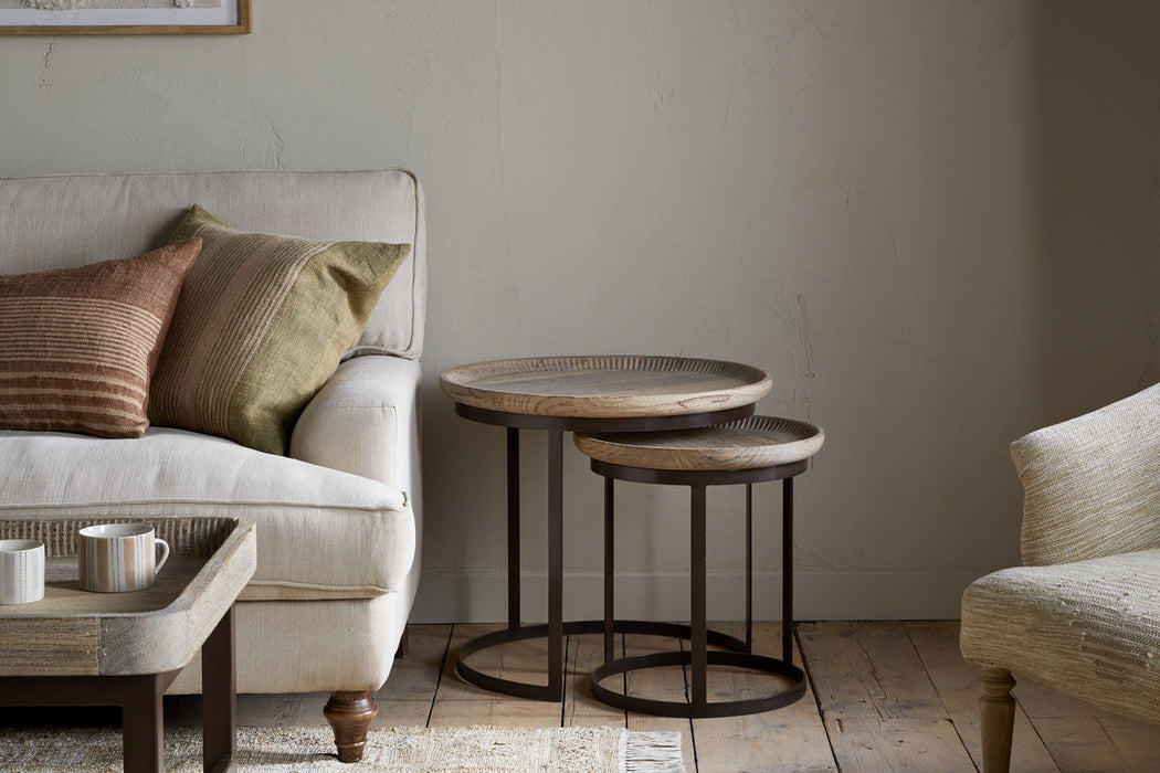 Nisha Carved Reclaimed Wood Iron Nesting Side Tables Natural