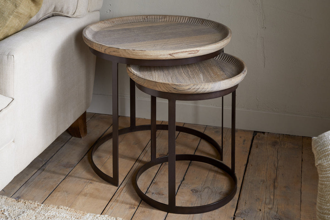 Nisha Carved Reclaimed Wood Iron Nesting Side Tables Natural