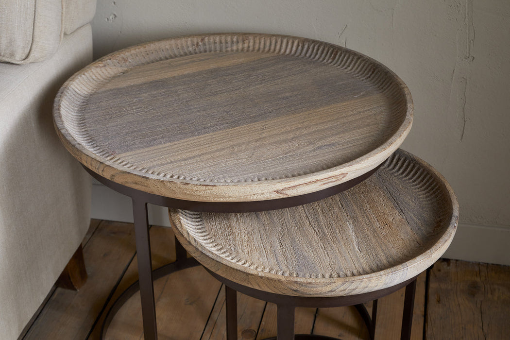 Nisha Carved Reclaimed Wood Iron Nesting Side Tables Natural