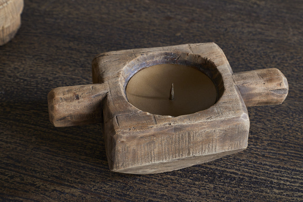 Apu Reclaimed Wood Traditional Candle Holder Natural