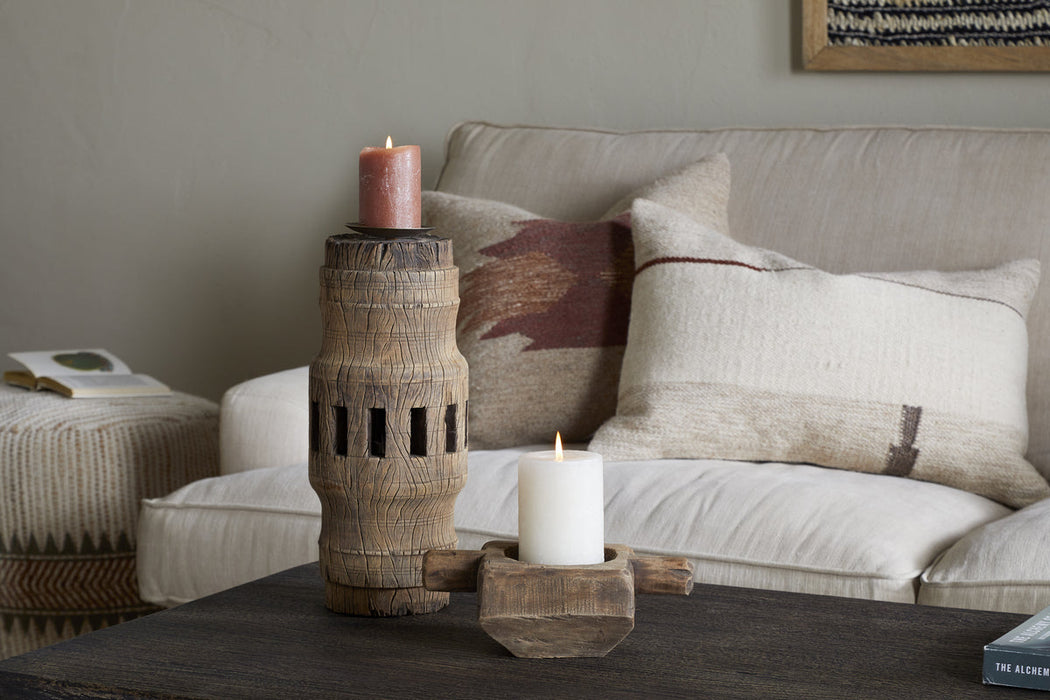 Mvua Reclaimed Wood Pillar Candle Holder Natural