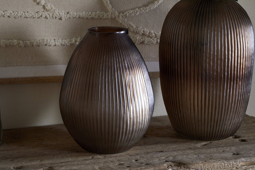 Linsy Ribbed Glass Vase Smoke Brown