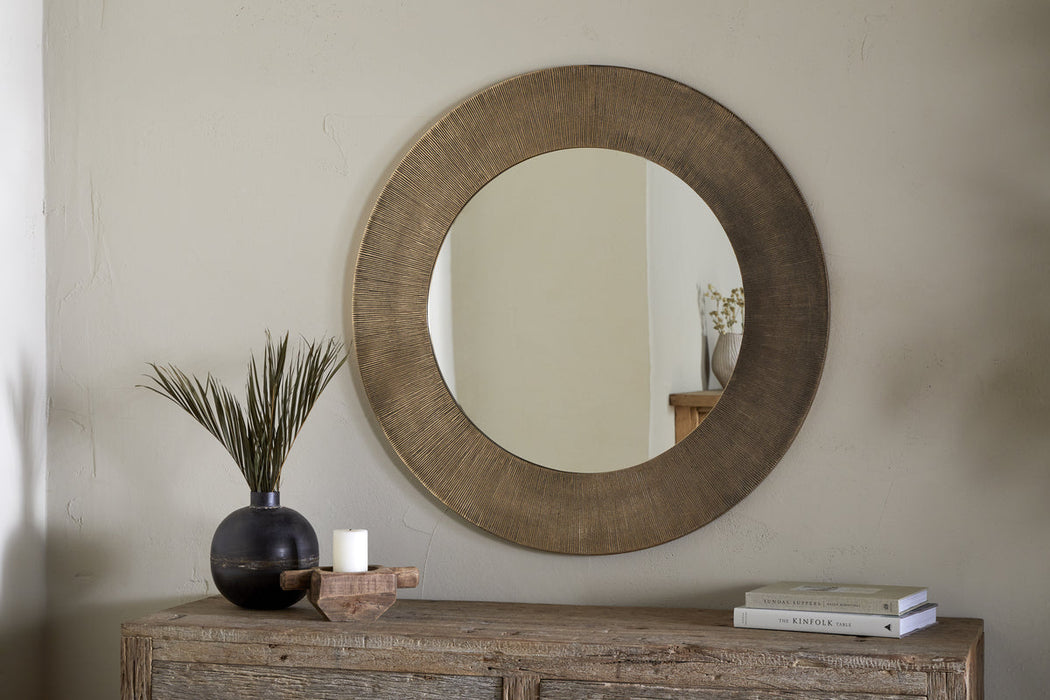Moto Round Mirror Antique Brass