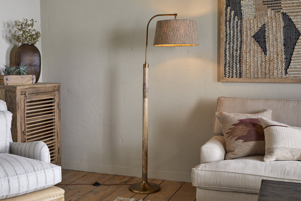 Kera Wood Metal Floor Lamp Antique Brass Natural