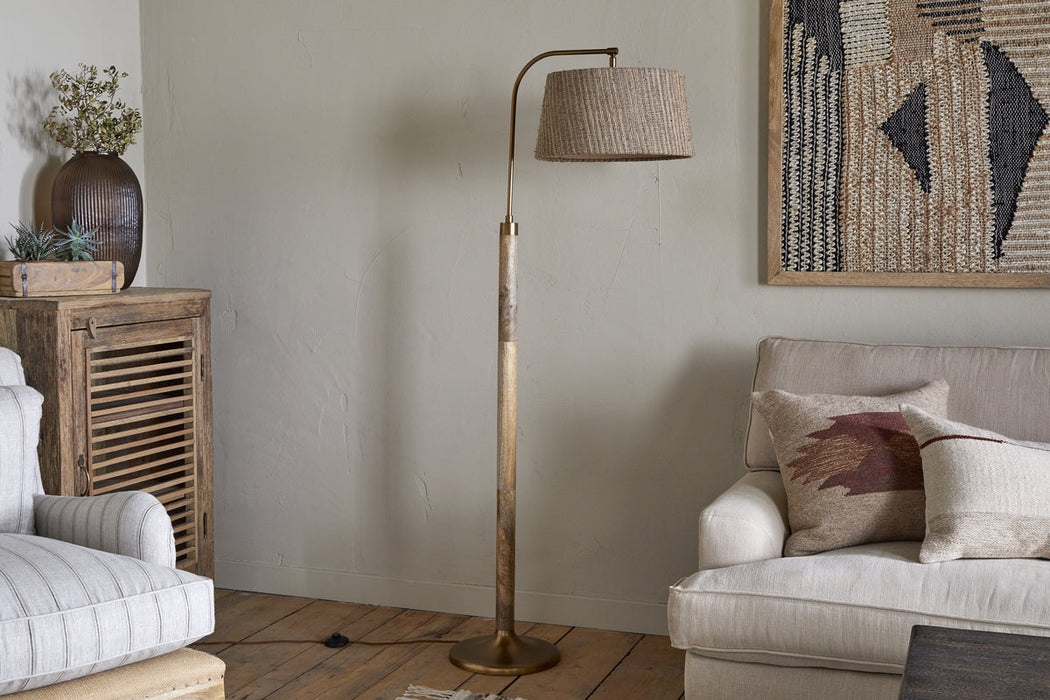 Kera Wood Metal Floor Lamp Antique Brass Natural