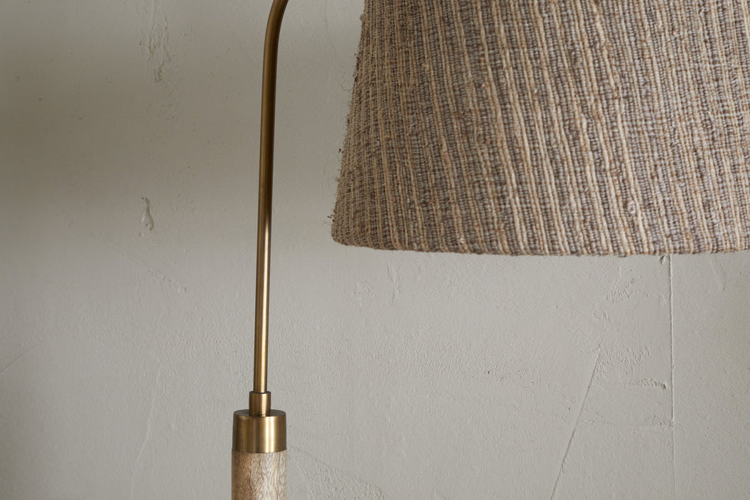Kera Wood Metal Floor Lamp Antique Brass Natural
