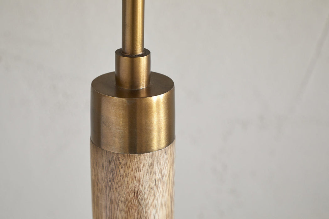 Kera Wood Metal Floor Lamp Antique Brass Natural