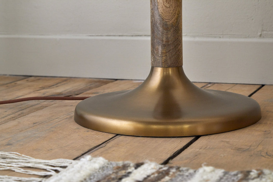 Kera Wood Metal Floor Lamp Antique Brass Natural