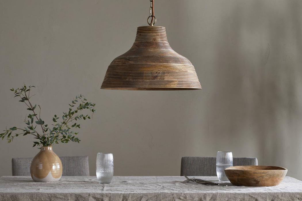 Nadi Grooved Wood Pendant Natural Antique Brass