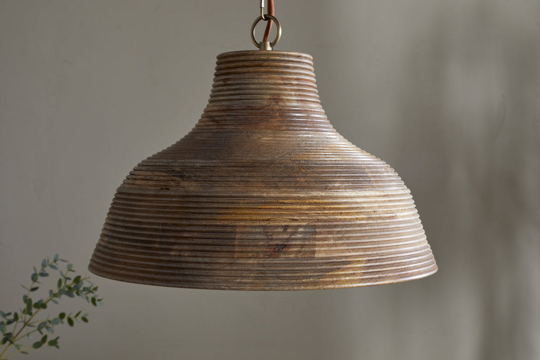 Nadi Grooved Wood Pendant Natural Antique Brass