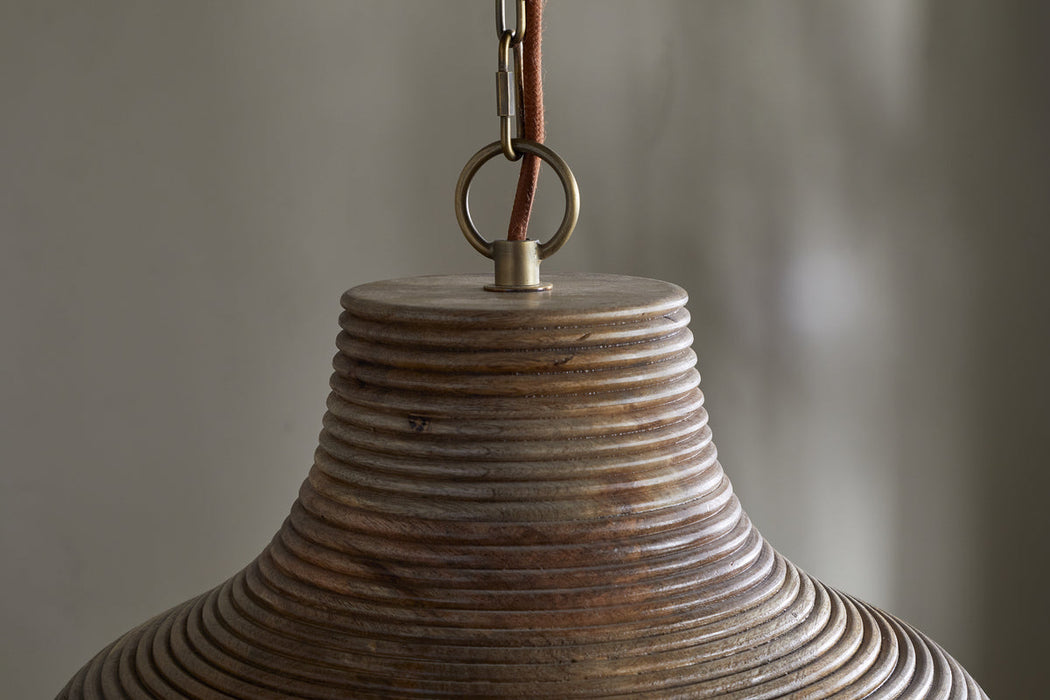 Nadi Grooved Wood Pendant Natural Antique Brass
