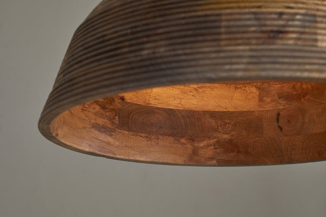 Nadi Grooved Wood Pendant Natural Antique Brass