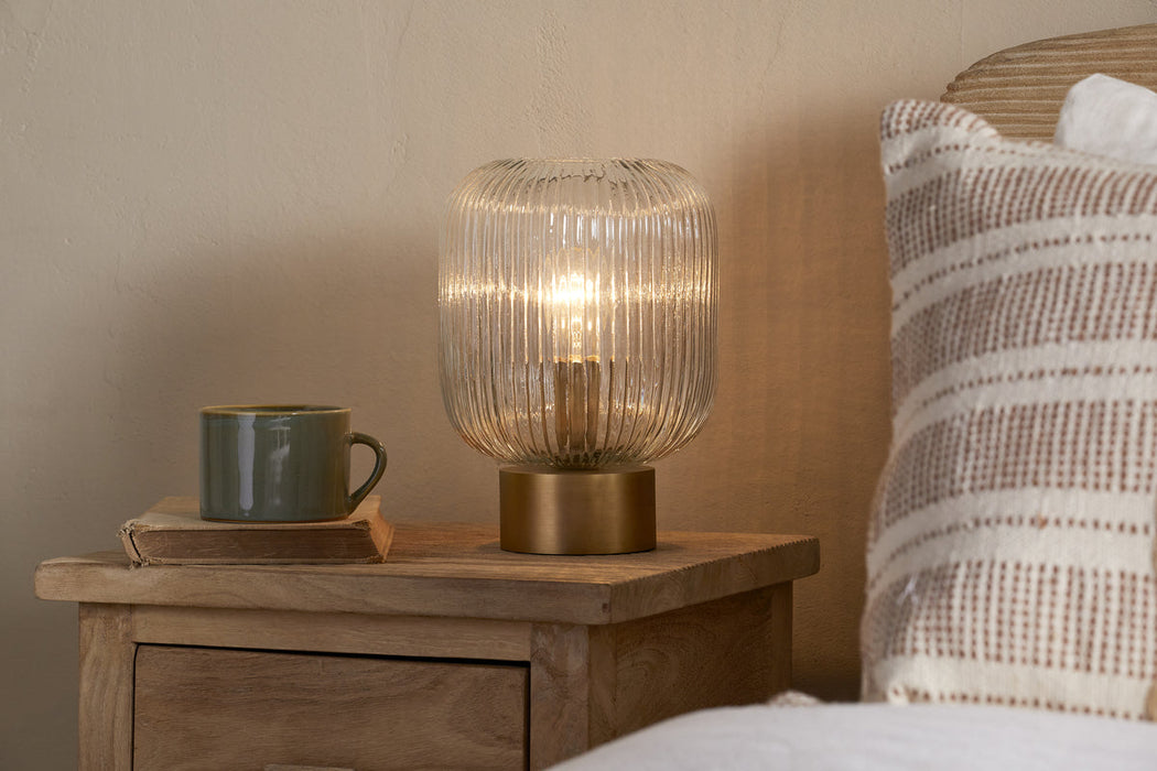 Rizal Fluted Glass Bedside Table Lamp Antique Brass Clear