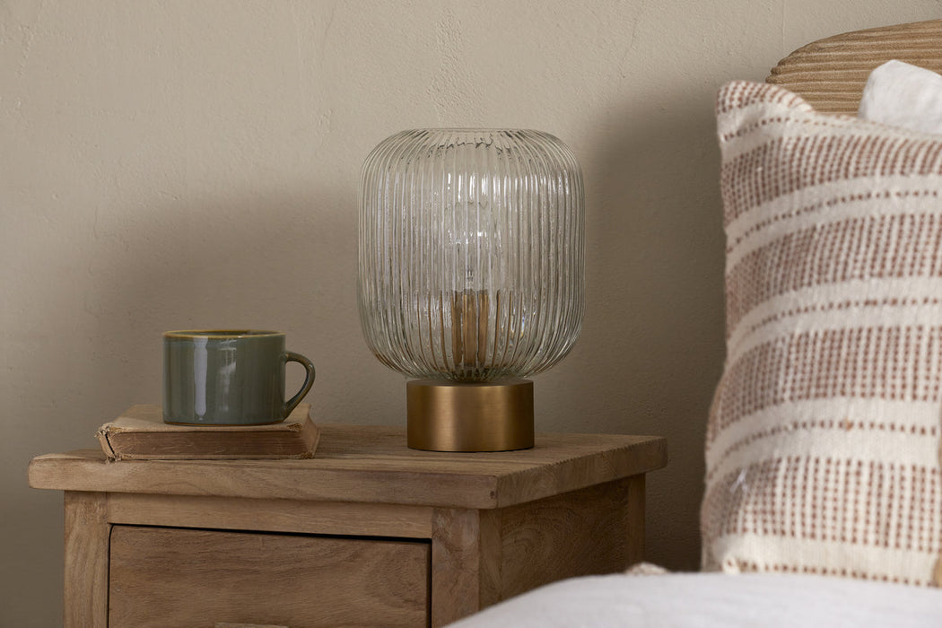 Rizal Fluted Glass Bedside Table Lamp Antique Brass Clear