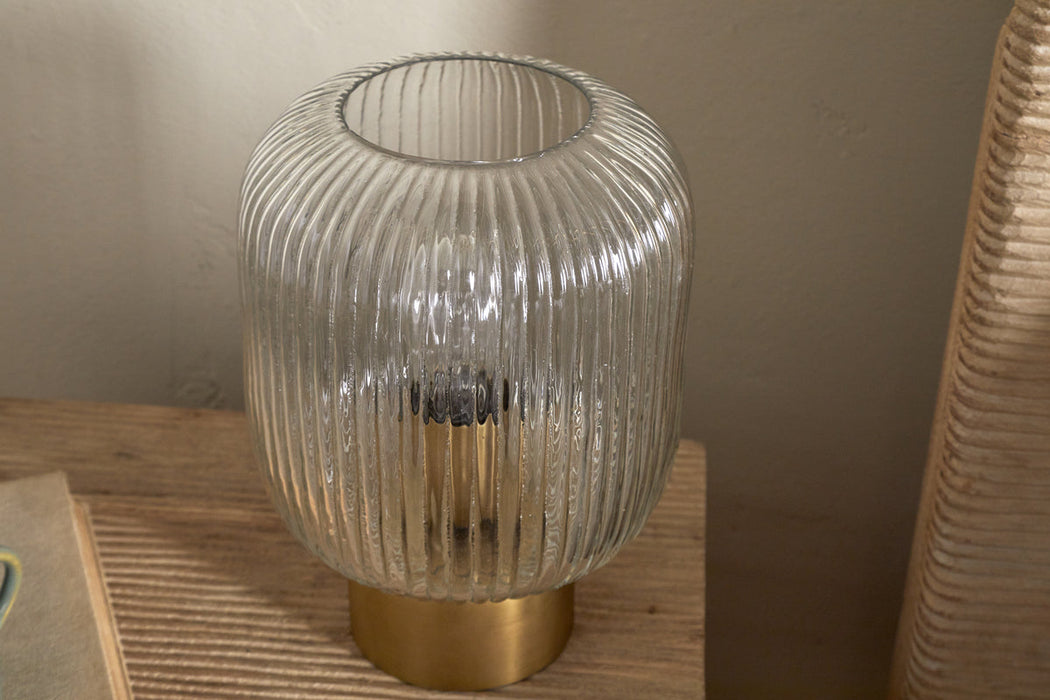 Rizal Fluted Glass Bedside Table Lamp Antique Brass Clear