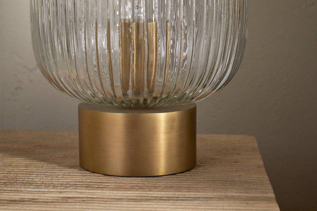 Rizal Fluted Glass Bedside Table Lamp Antique Brass Clear