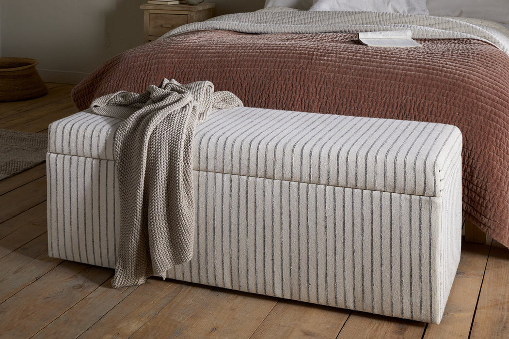 Sanja Stripe Cotton Linen Upholstered Storage Bench Grey