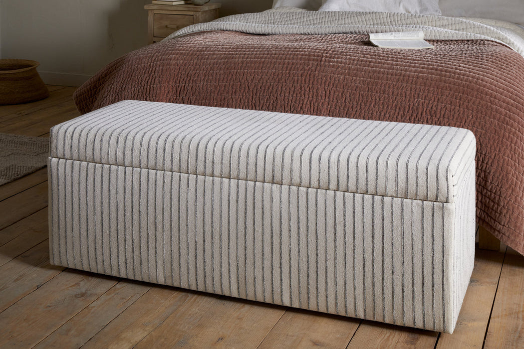 Sanja Stripe Cotton Linen Upholstered Storage Bench Grey
