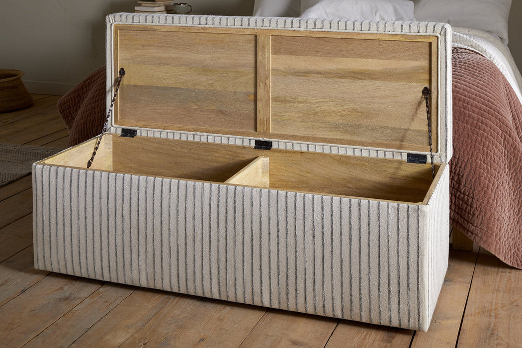 Sanja Stripe Cotton Linen Upholstered Storage Bench Grey