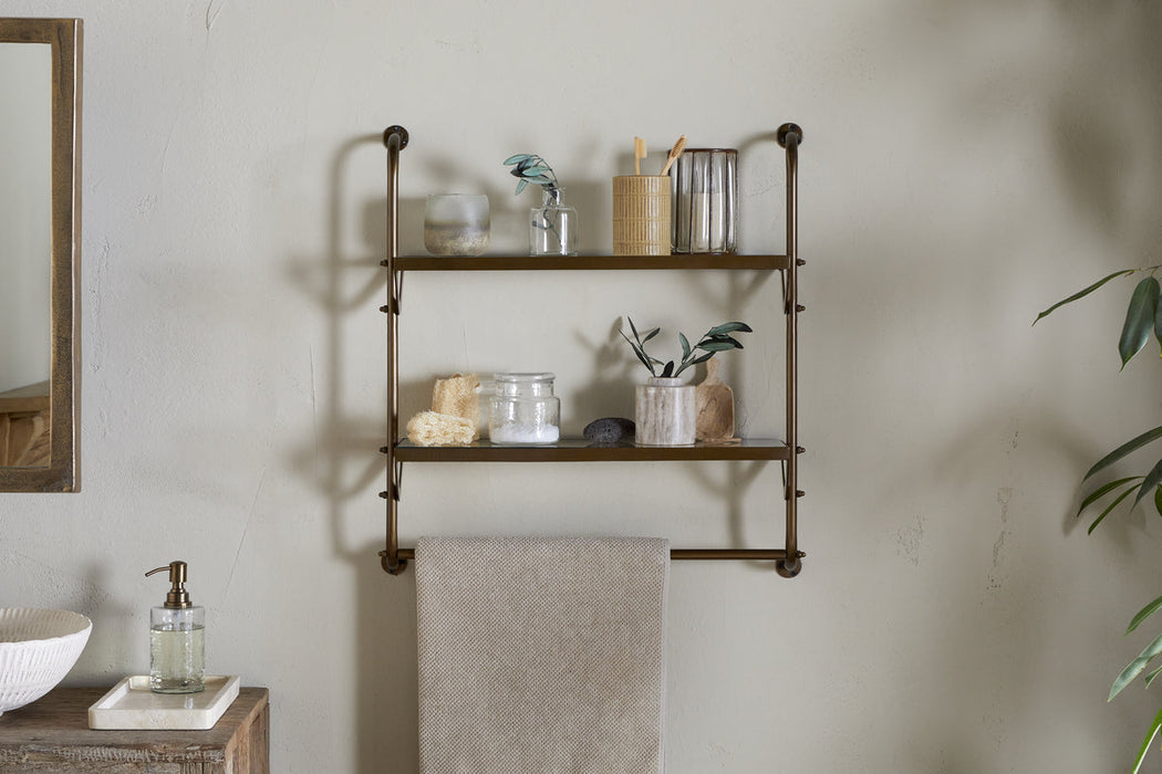 Karura Wall Shelves With Towel Rail Antique Brass