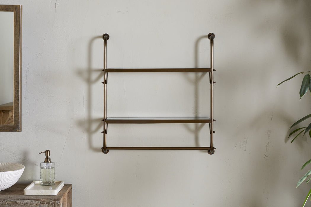 Karura Wall Shelves With Towel Rail Antique Brass