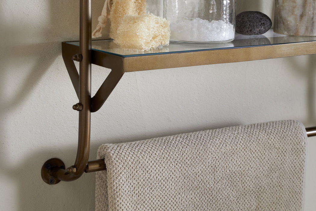 Karura Wall Shelves With Towel Rail Antique Brass