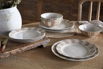 Patthar Dinnerware Set - Cream & Clay - (Set of 12)