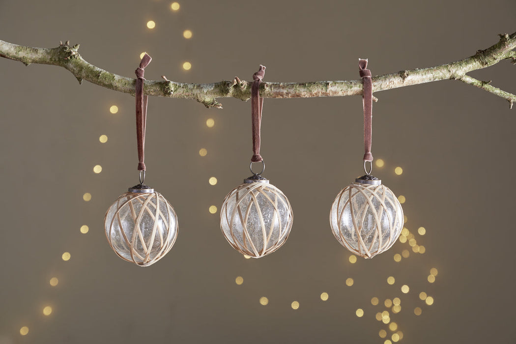 Bayana Woven Baubles Natural Clear Set Of 3