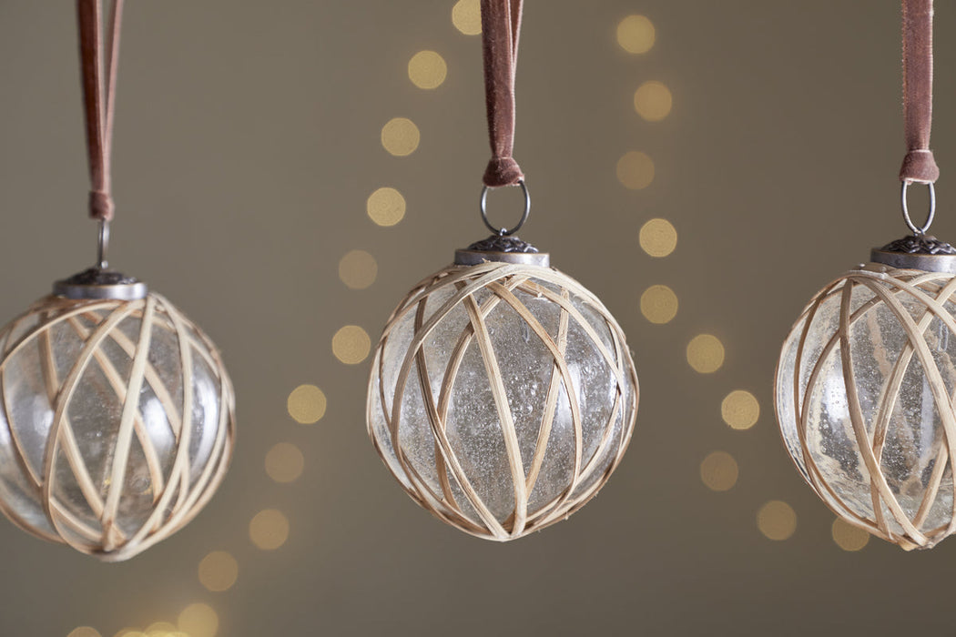 Bayana Woven Baubles Natural Clear Set Of 3