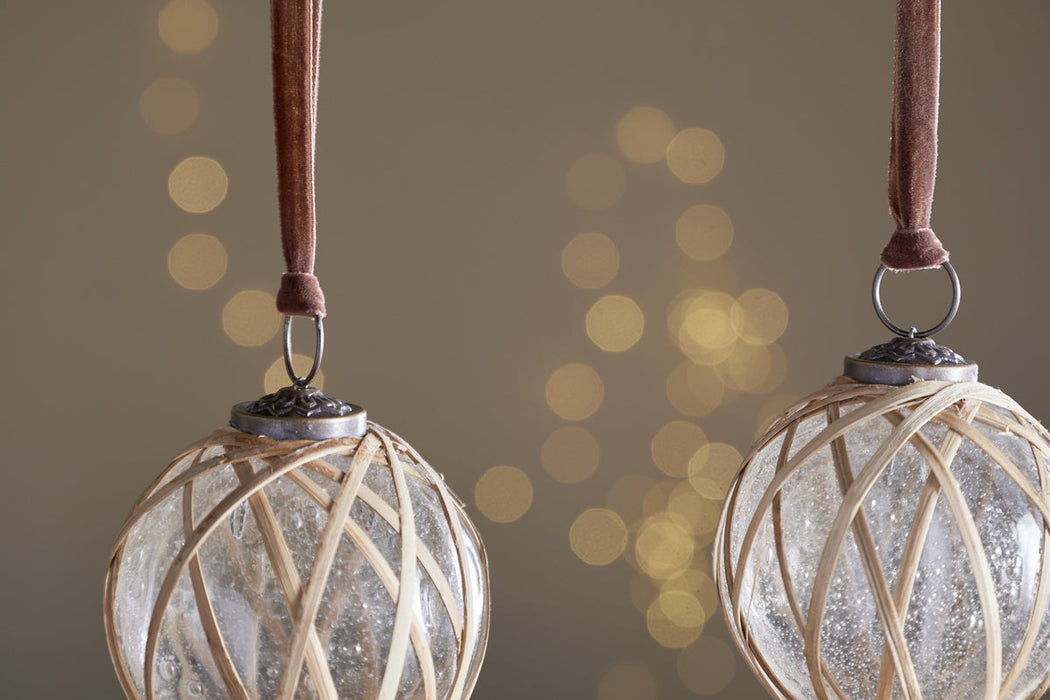 Bayana Woven Baubles Natural Clear Set Of 3