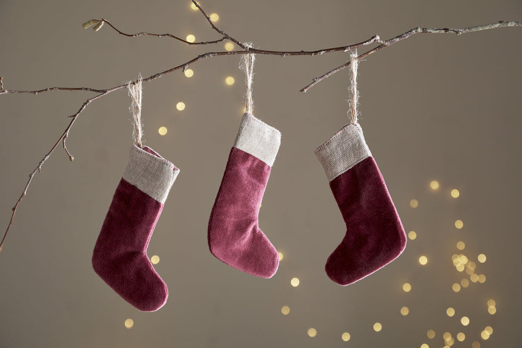 Karru Cotton Velvet Mini Stocking Red Set Of 3
