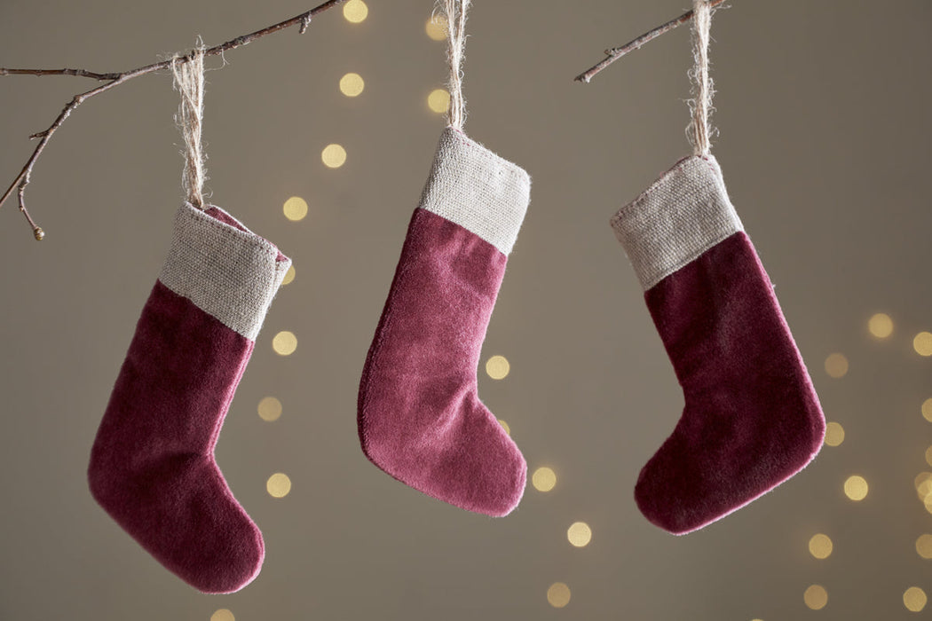 Karru Cotton Velvet Mini Stocking Red Set Of 3