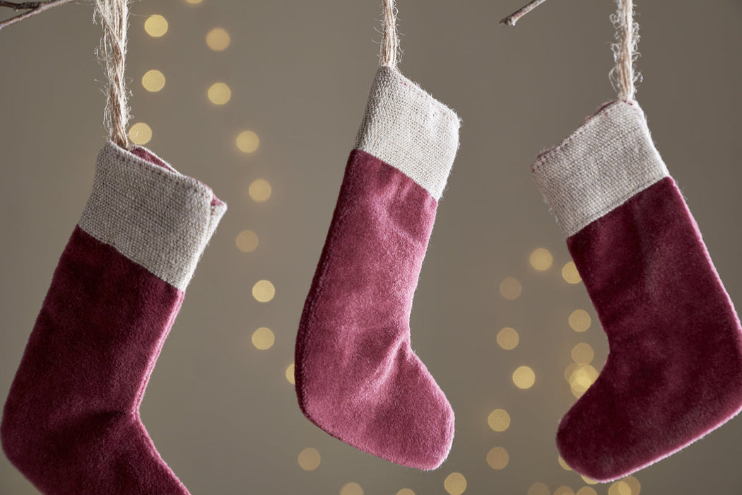 Karru Cotton Velvet Mini Stocking Red Set Of 3