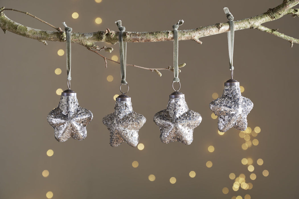 Riyara Bauble Silver Sparkle Set Of 4