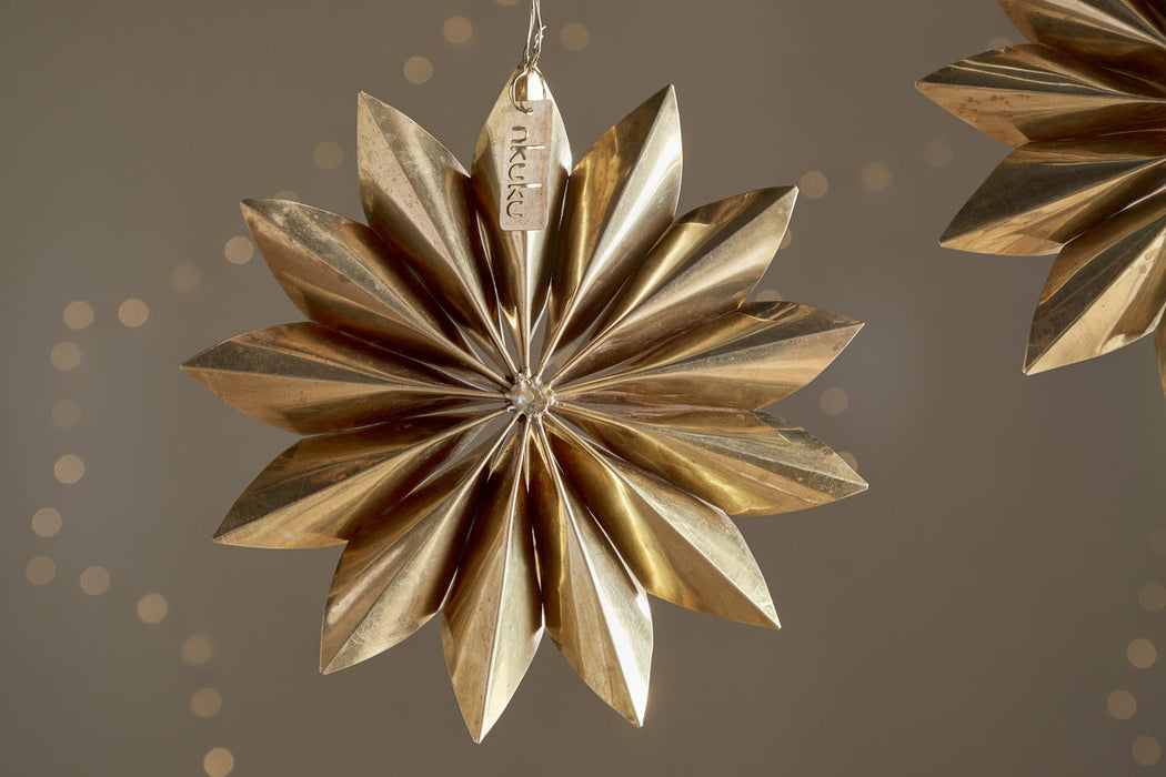 Amata Brass Star Baubles - Antique Brass - Set of 2