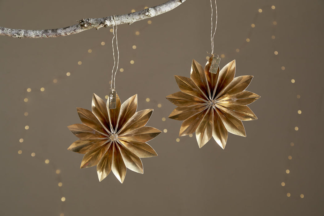 Amata Brass Star Baubles - Antique Brass - Set of 2