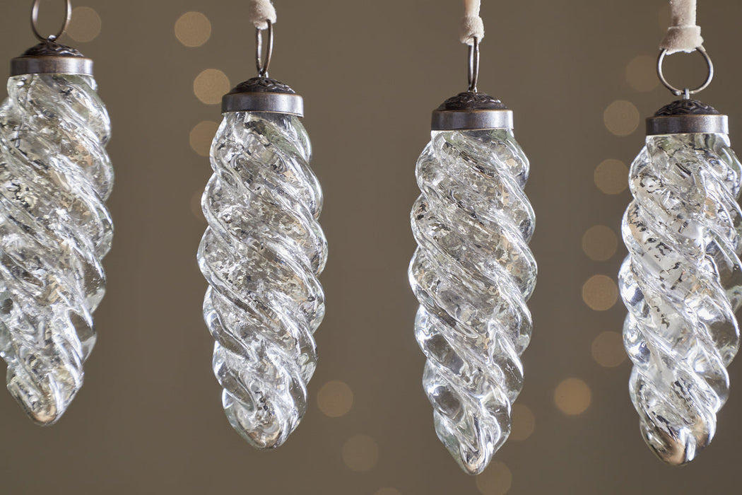 Athardi Drop Bauble Antique Silver Set Of 4