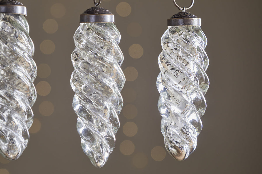 Athardi Drop Bauble Antique Silver Set Of 4