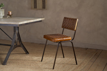 Amala Leather Weave & Iron Dining Chair - Aged Tan