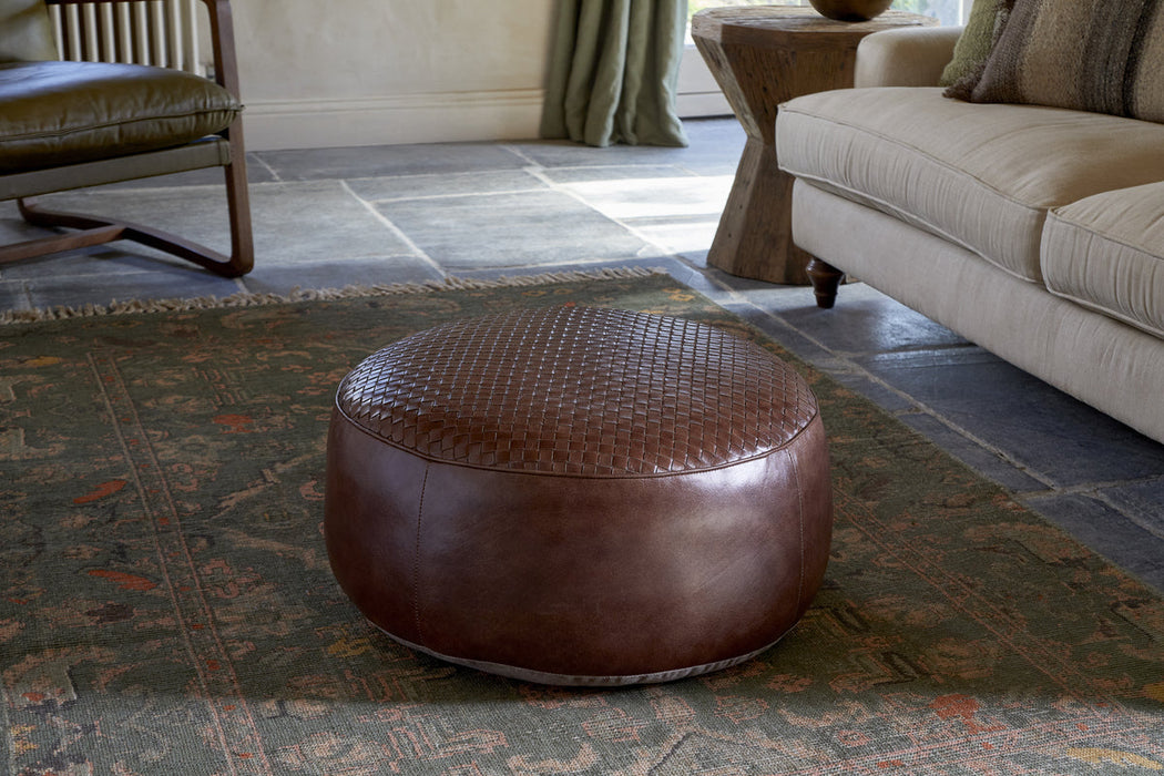 Farida Leather Weave Pouf Chocolate Brown