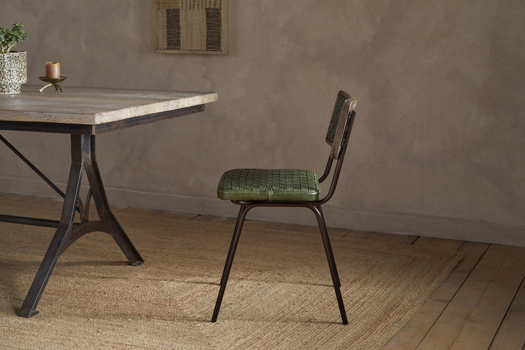 Amala Leather Weave & Iron Dining Chair - Rich Green