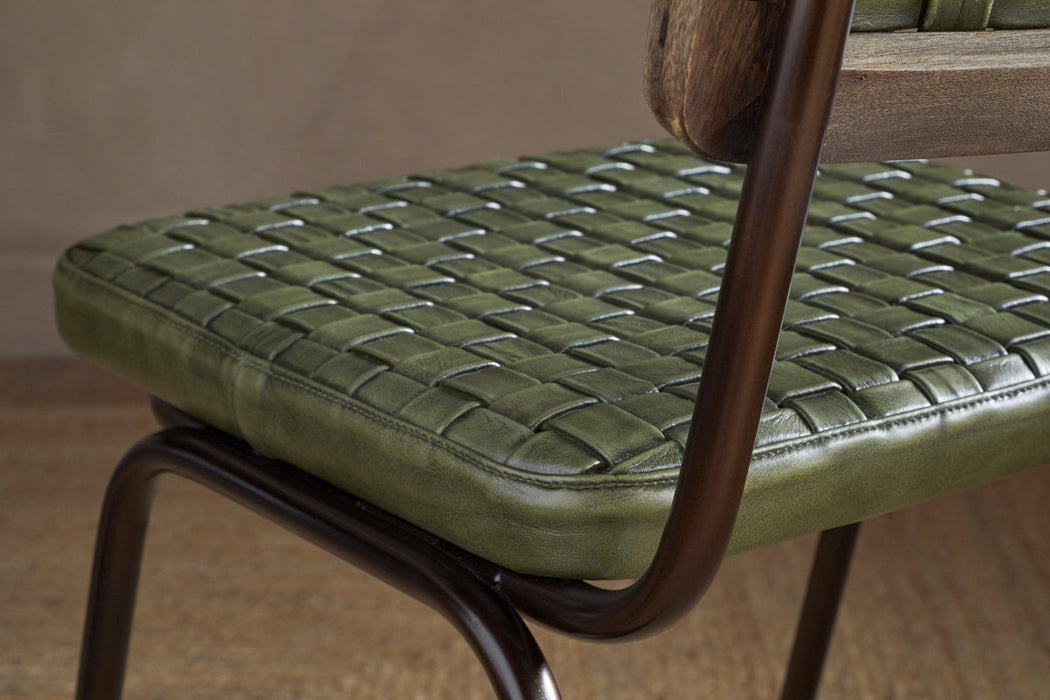 Amala Leather Weave & Iron Dining Chair - Rich Green