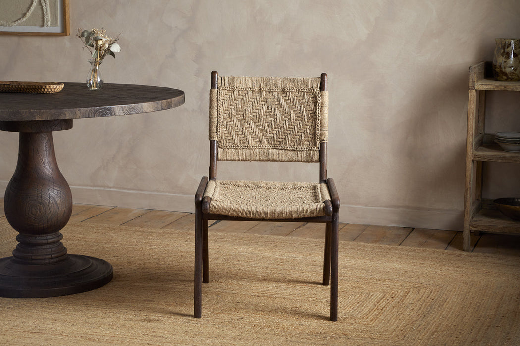 Vinay Jute & Wood Woven Dining Chair - Chocolate Brown