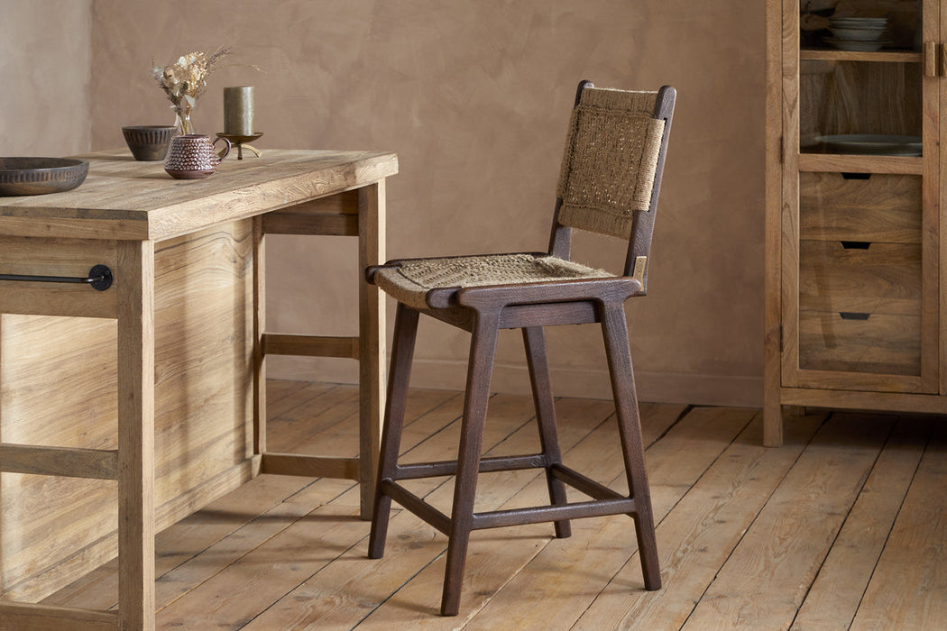 Vinay Jute Wood Woven Counter Chair Chocolate Brown